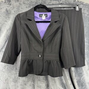 Robert Louis Black & Purple Pin Stripe Suit Jacket & Skirt Set Size Small 0/2